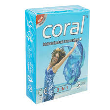 Coral 3 in 1 Lubricated Natural Latex Condom Single Pack 3 gun 1 equal 3pcs