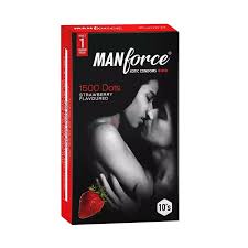 Manforce Xotic Strawberry Flavoured 1500 Dots Condom - 10Pcs Pack