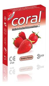 Coral Condom Strawberry Flavoured 3s Pack