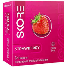 Skore Strawberry 1500 plus Dotted with Extra Lubrication Condom - 3Pcs Pack