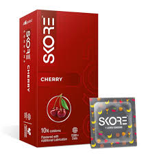Skore Cherry Flavored 1500 plus Dotted with Extra Lubrication Condom - 10pcs Pack