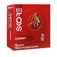 Skore Cherry Flavored 1500 plus Dotted with Extra Lubrication Condom - 3Pcs Pack New(India)