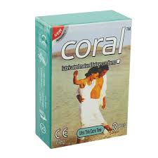 Coral-Ultra Thin Extra Time Lubricated Natural Latex Condom-Single Pack-3 gunon 1 equal 3 Piece